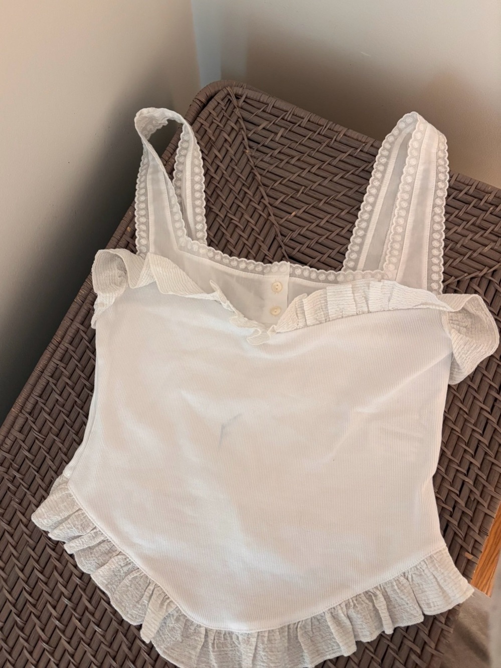 Zara Button-Through Lace-Trim Tank White